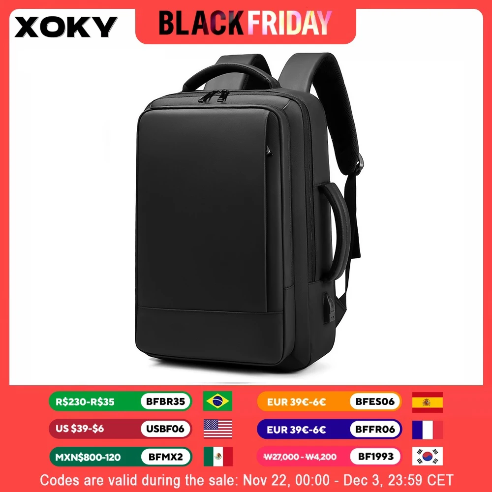 XOKY Men Backpacks Travel Business Hiking Backpacks Laptop Backpack USB Charge Waterproof School BackPack Mochaila For Men