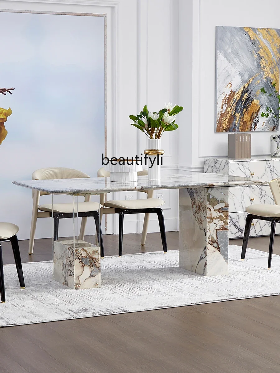 Natural Marble Dining-Table Simple Modern Rectangular Dining Table Home Designer French Acrylic Suspension Dining Table