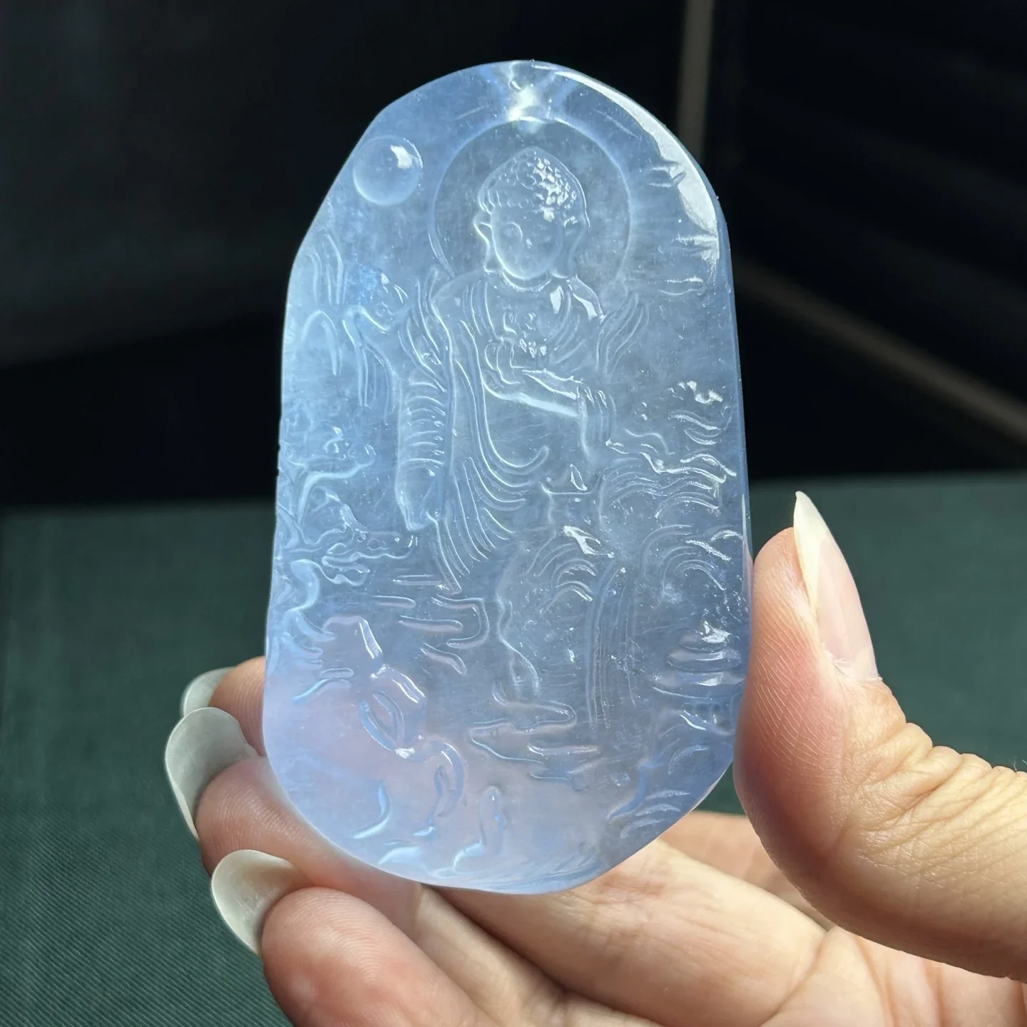 Certified Nature Green Jade Jadeite Carved Buddha Dragon Pendant&Necklace