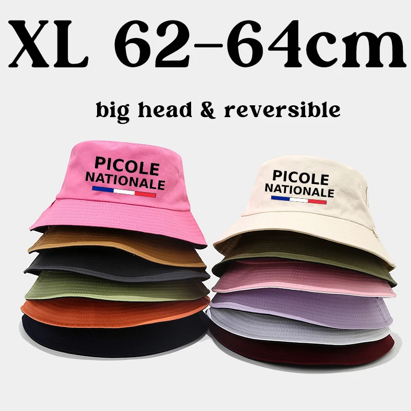 XL Reversible Bucket Hat 62-64cm Big Head French Picole Nationale Print Double Sided Fisherman Cap Sun Shade for Men Women view 2