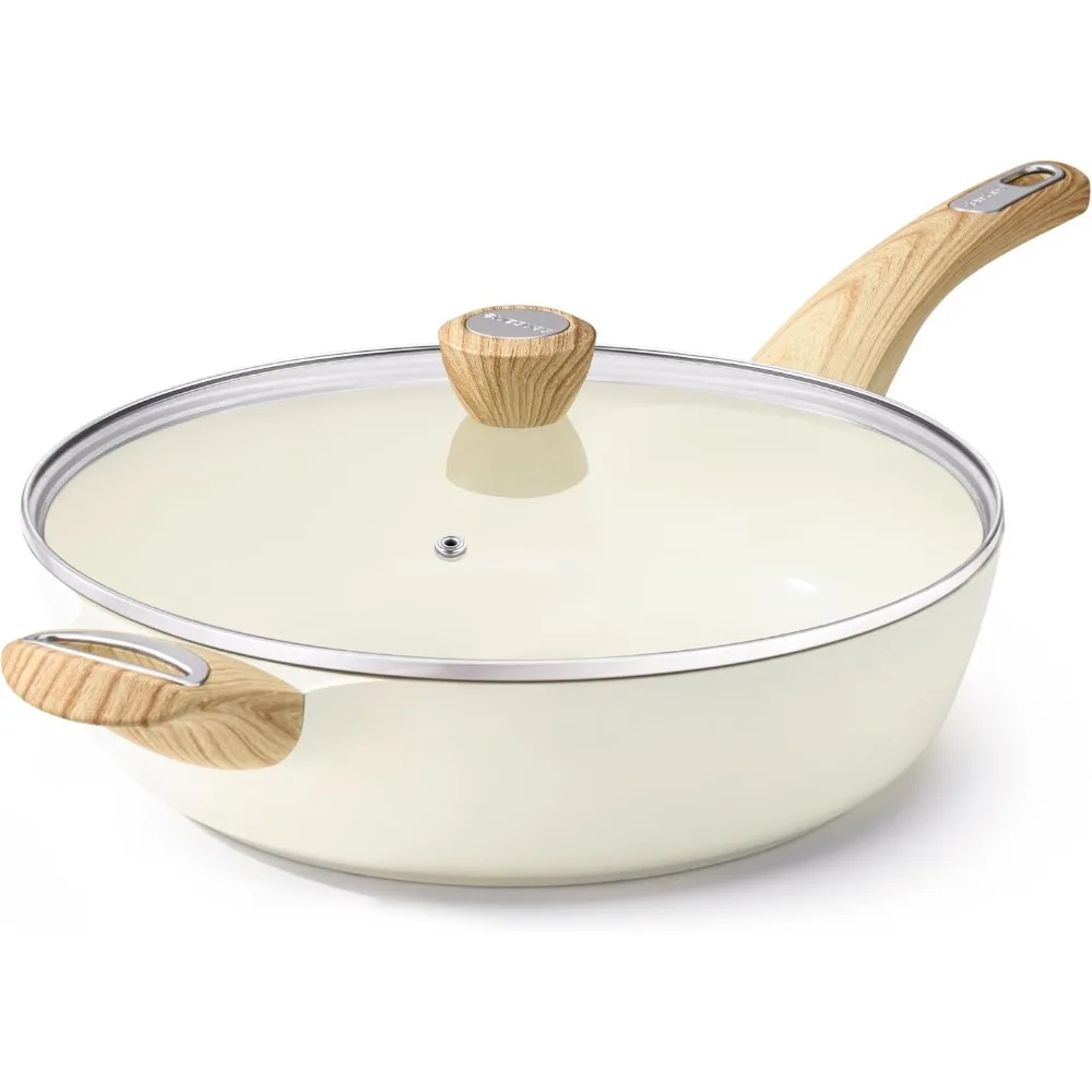 

Ceramic Nonstick Frying Pan Skillet with Lid, 13.3 Inch Large Deep Frying Pan, 6 Qt Saute Pan, Induction Pan, Healthy Non Toxic