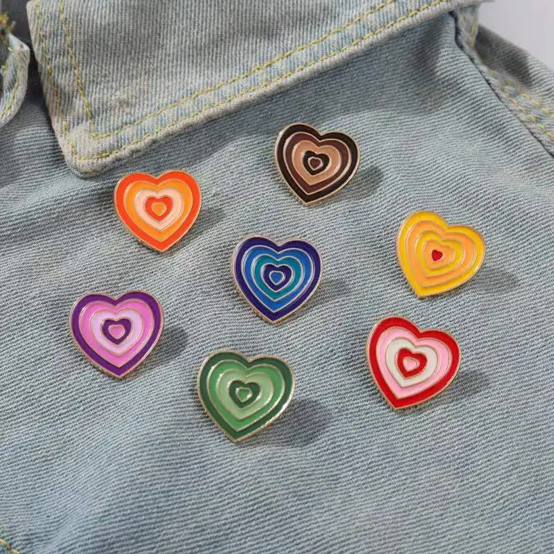 Rainbow Color Heart-shaped Enamel Pin Children's Lovely Brooches Clothes Cowboy Bag Holiday Gift Shoe Bag Badge Custom Wholesale