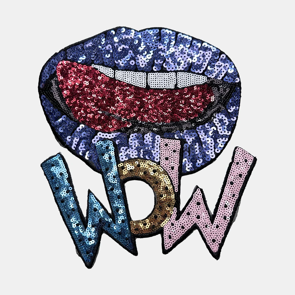1 Piece 23*21 CM Sequined Lip Patch Fashion Shining Iron on Patch for Clothing DIY Decoration Accessories Back Adhesive