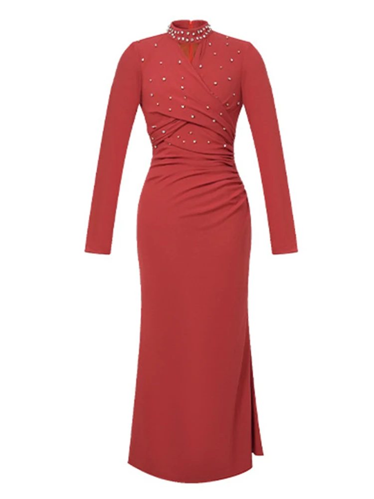 Women Clothes Chic Hollow Sexy Long Sleeve Skinny Midi Stretchy Dress Elegant Luxury Commute Party Vestidos Fiesta Robe Spring