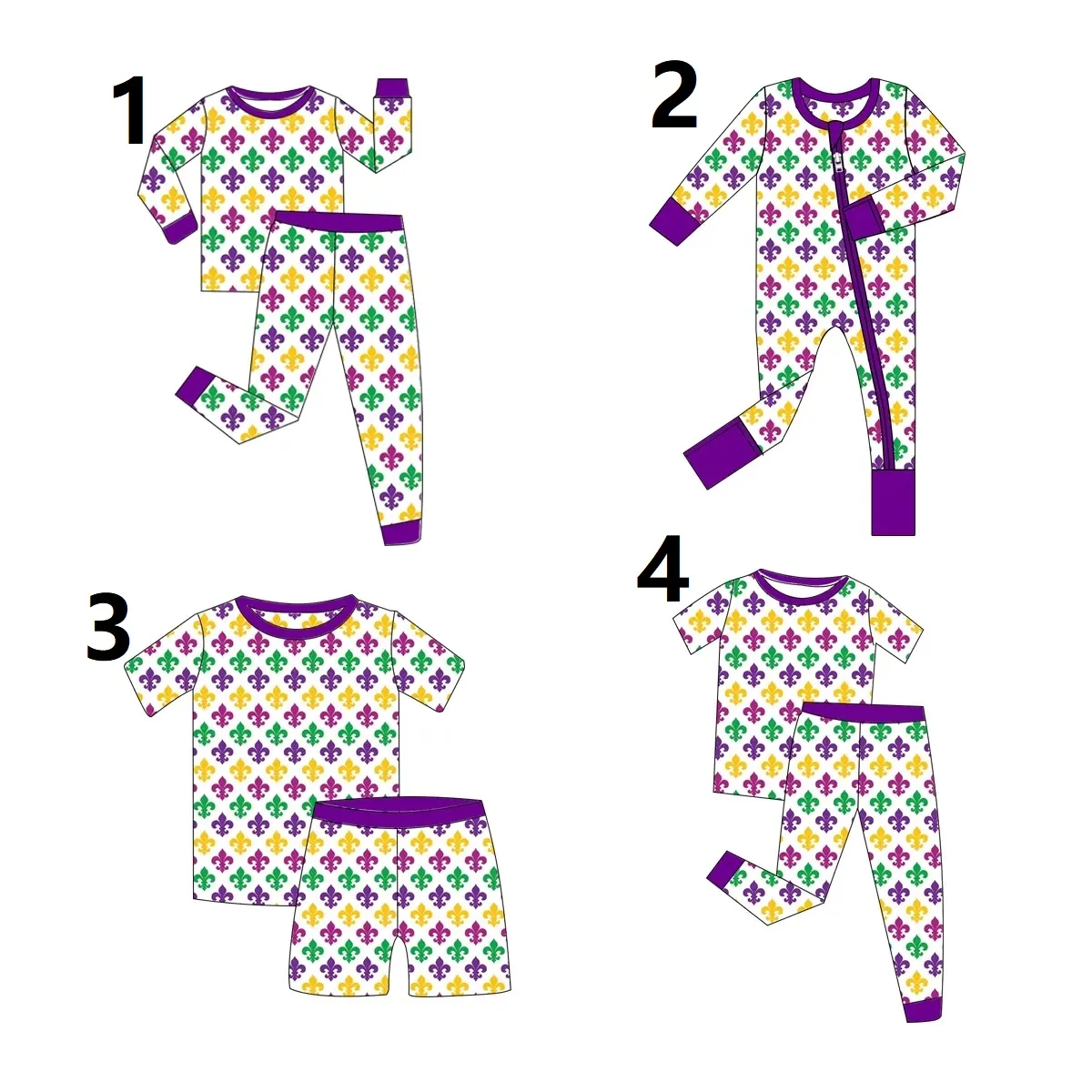 Mardi Gras collection purple printed long sleeve suits for boys and girls baby onesie Siblings wholesale boutique