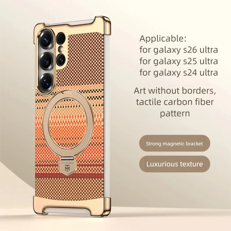 Luxury Metal Bumper Case for Samsung Galaxy S26 Ultra/S25 Ultra/S24 Ultra Magnetic Cover with 360° Ring Stand Holder Borderless