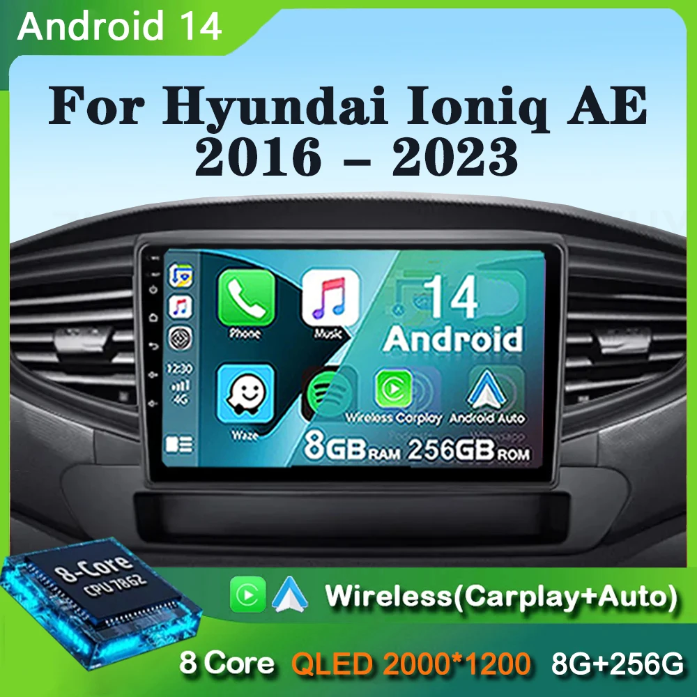 

Автомагнитола для Hyundai Ioniq AE 2016 2017 2018 2019 2020 2021-2023 Android 14 Carplay, мультимедийный видеоплеер, стерео GPS DSP