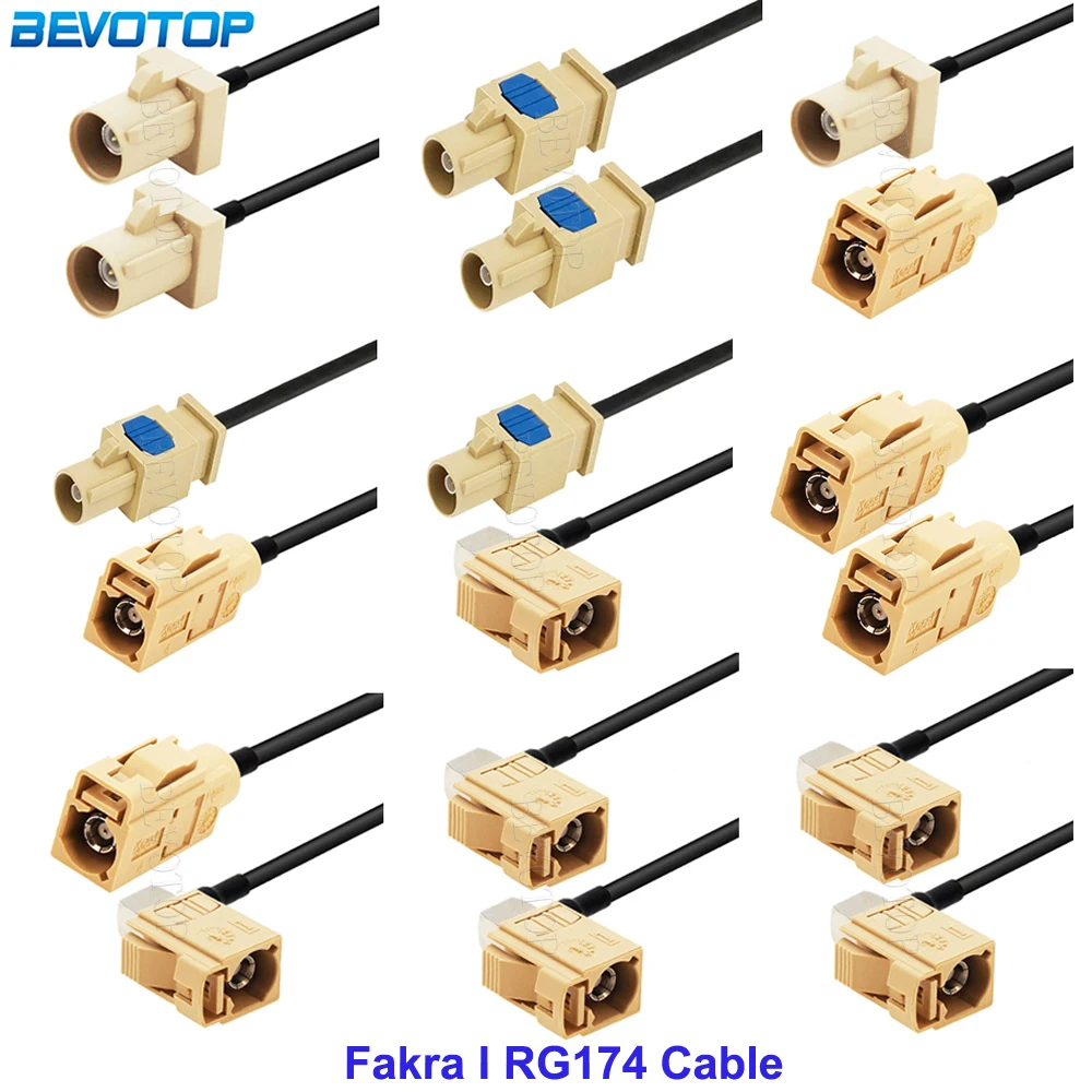 1PCS RAL1001 Beige Fakra I Male Female RG174 Cable GPS Antenna Extension Jumper Cord RF Coaxial Pigtail for Car GPS Navigation