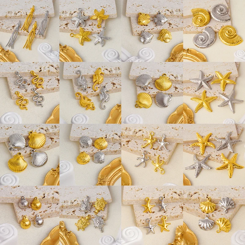 Colgante de acero inoxidable para mujer, colgante de Animal marino, Tortuga, estrella de mar, pulpo, joyería Diy, accesorios para collar, Color dorado y plateado, 4 unidades por lote