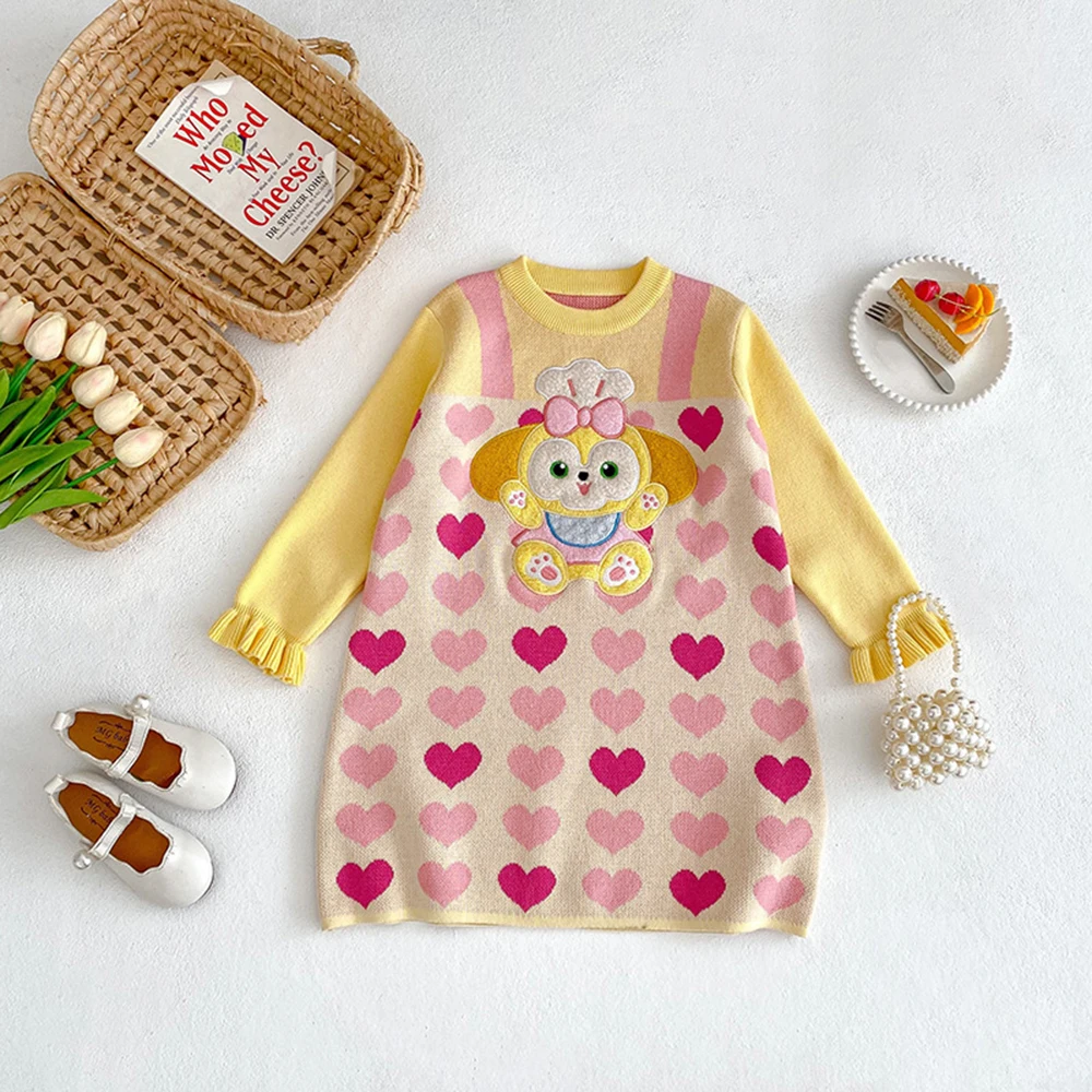 

Disney Girls' Dress CookieAnn Knitted Dress Cute Cartoon Soft Love Fake Two Piece Children's Sweater Dress Autumn/Winter New