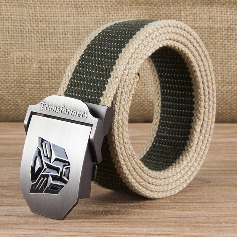 Hasbro Transformers เข็มขัดไนลอนหัวเข็มขัดอัตโนมัติกลางแจ้งมัลติฟังก์ชั่ยุทธวิธีเข็มขัดผ้าใบสบายเข็มขัดที่ไม่ใช่โลหะ