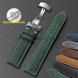 Stitching Cowhide Strap 14/16/18/20/22/24mm for Huawei Watch GT4/GT3 46mm Bracelets for Seiko Vintage Leather Butterfly Buckles