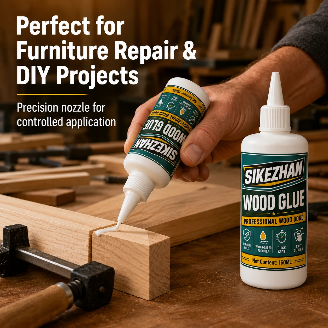 Professional Wood Adhesive 160ml, Quick-Grab Water-Based Glue for Furniture, Cabinets, Crafts, Joinery and Woodworking