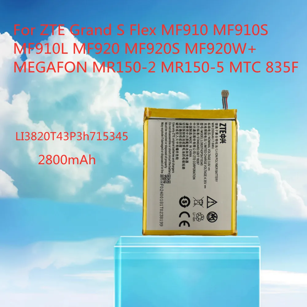 Batería de 2800mAh para ZTE Grand S Flex EGAFON MR150-2 MR150-5 MTC 835F MF910 MF910S MF910L MF920 MF920S MF920W + LI3820T43P3h715345