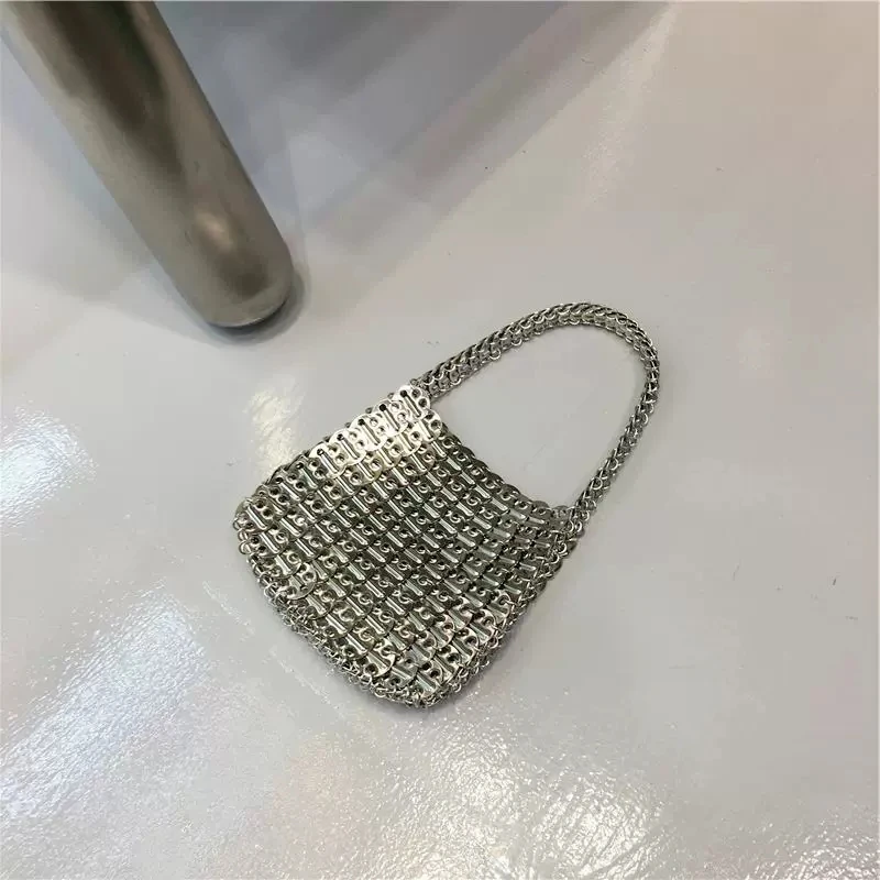 Women\'s Bag Designer Handbag Handmade Metal Silver Sequin Woven Hollow Tote Bag Evening Bag Clutch Travel Holiday Female Bag