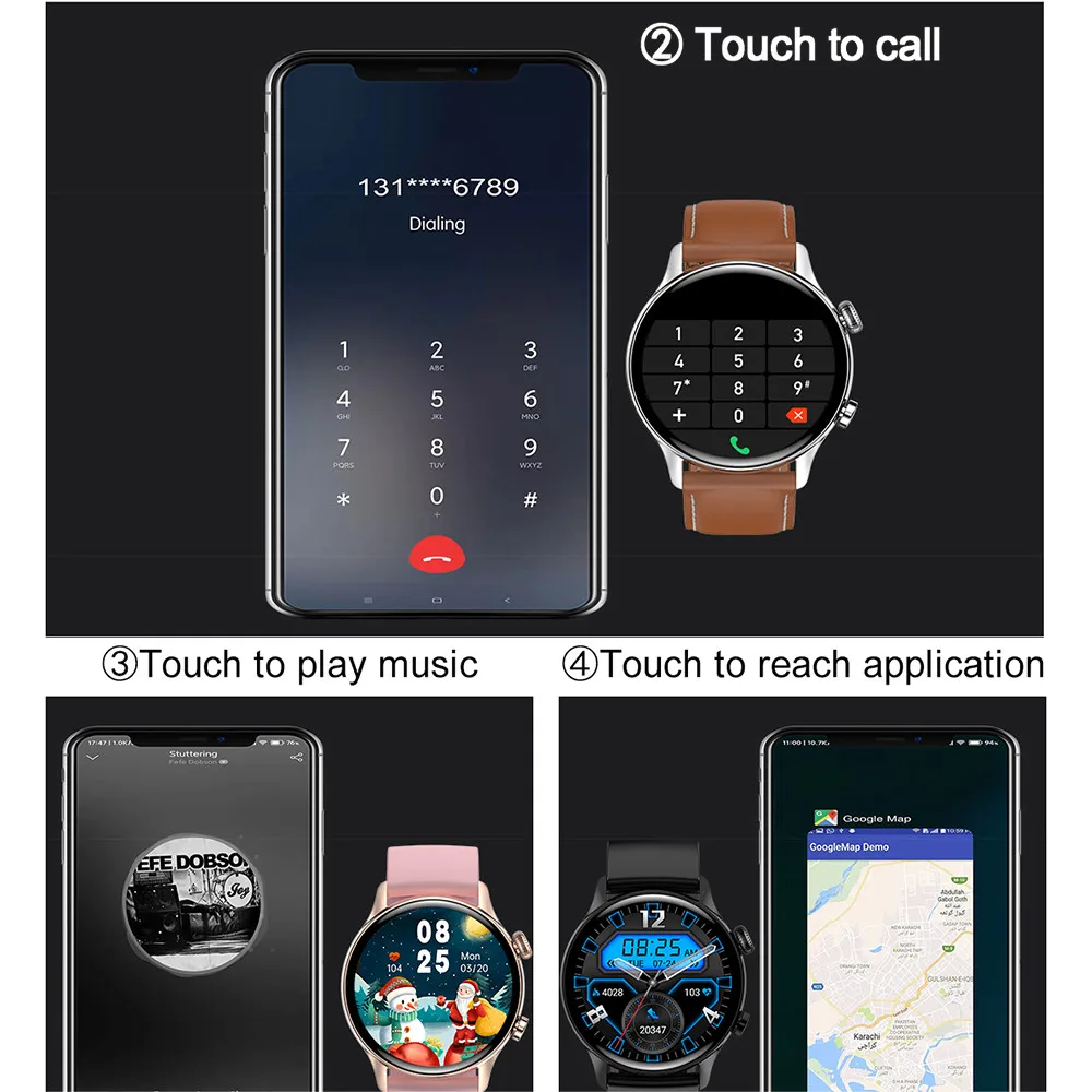 2022 بلوتوث دعوة ساعة ذكية AMOLED 1.36 "HD شاشة الساعات معدل ضربات القلب ضغط الدم رصد الرياضة Smartwatch للرجال والنساء
