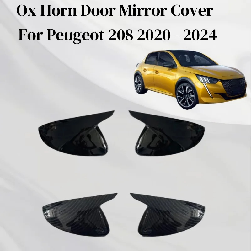 

For Peugeot 208 2020 2021 2022 2023 2024 ox horn Door Mirror Cover Car Accessories Exterior Components Decorate Trim Paste Style