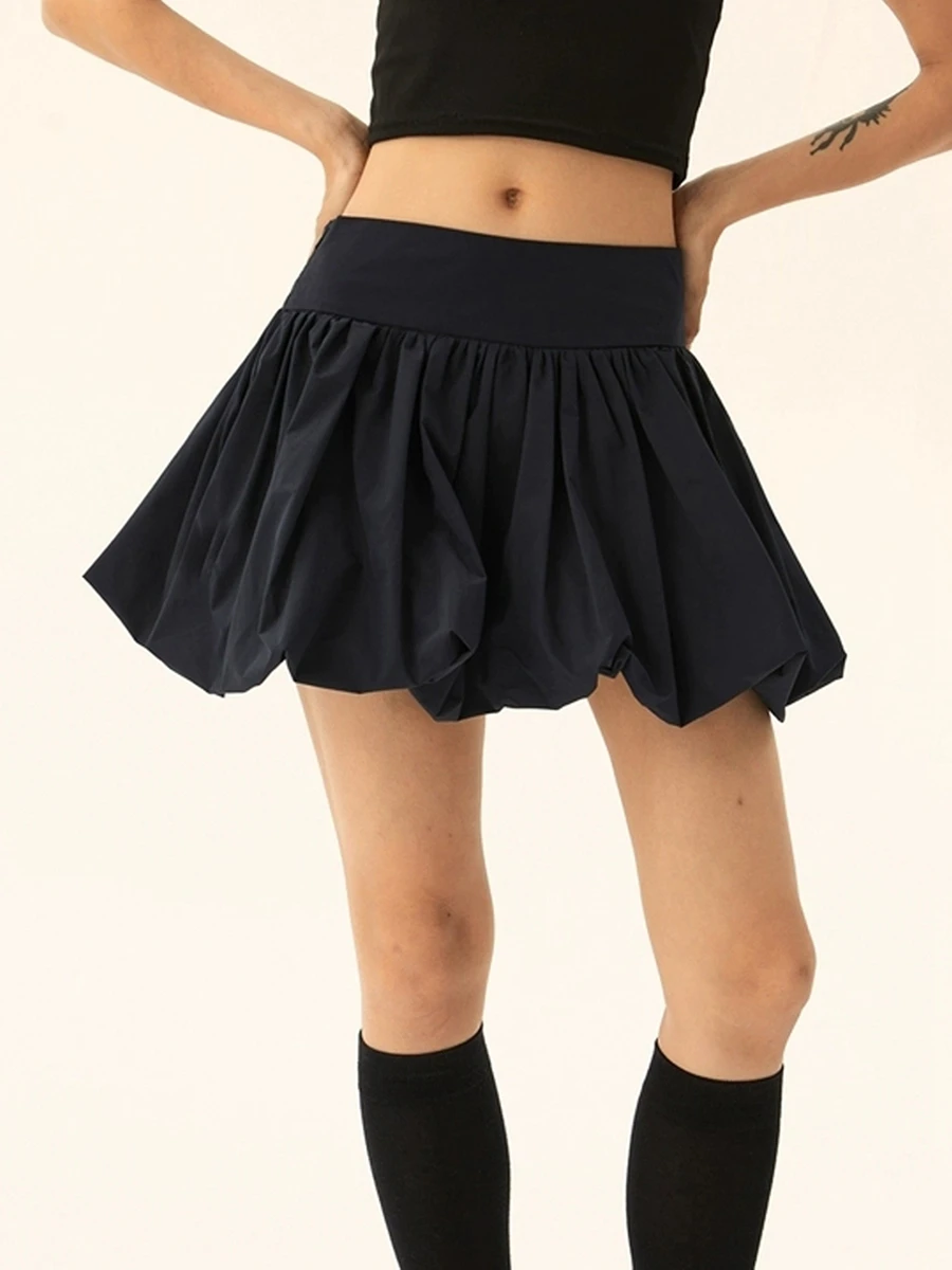 Women Y2k Bubble Skirt High Waist Ruffle Hem A Line Pleated Mini Short Skirt Teen Girls Puffy Skirts