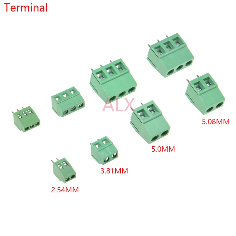 10Pcs KF120/KF128 2.54mm/3.5mm/3.81mm/5.0mm/5.08mm Pitch 2p/3p Straight Pin Pcb Screw Terminal Block Connector 2/3/4/5/6/8/10Pin