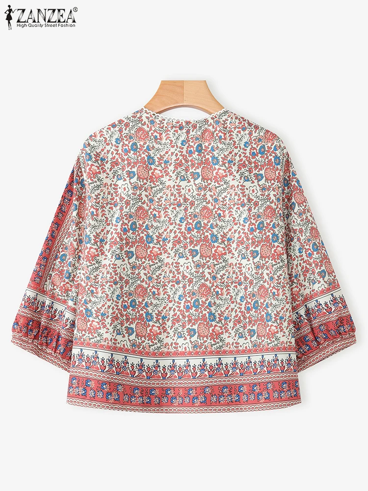 ZANZEA بلوزات على الموضة بالأزرار غير رسمية النساء نصف كم إيندي الشعبية قمصان مطبوعة الخريف كيمونو 2025 خمر فضفاض المفتوحة غرزة
