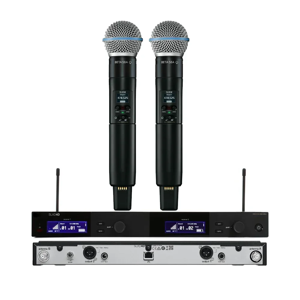 SLXD4D BETA58A BETA87A KSM8 KSM9 microphone mic Two Dual channel Digital Wireless Receiver working range of 100 meters 328 feet