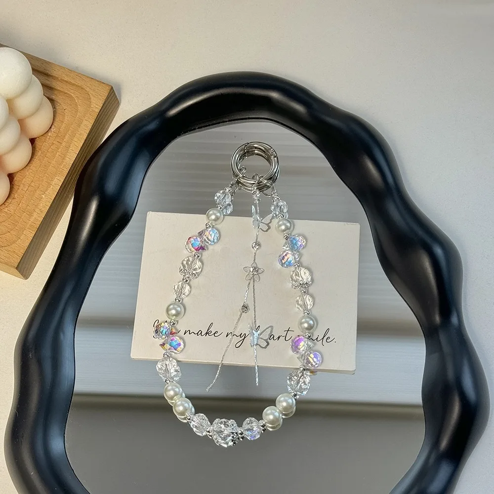 

Блестящий бисерный ремешок для телефона с кристаллами, защита от потери, бусины, кисточка, бабочка, ювелирное украшение, легкий люксовый стиль