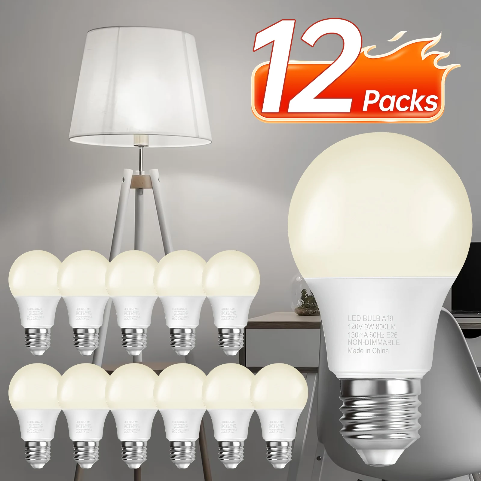 4/6/12/24 Pack A19 Bulb, Neutral White 4000K, E26 Standard Base, 60W Equivalent LED Bulb, High Efficiency 9W, A19 Standard Bulb, 800 LM, 80+CRI, 15000 Hours, 120V Non-Dimmable, Modern Style Suitable For Bedroom, Living Room.