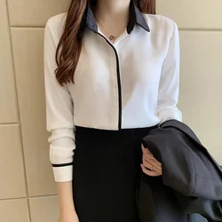 Women Spring Summer Style OL Blouses Shirts Lady Office Work Wear Long Sleeve Turn-down Collar Patchwork Blouses Tops