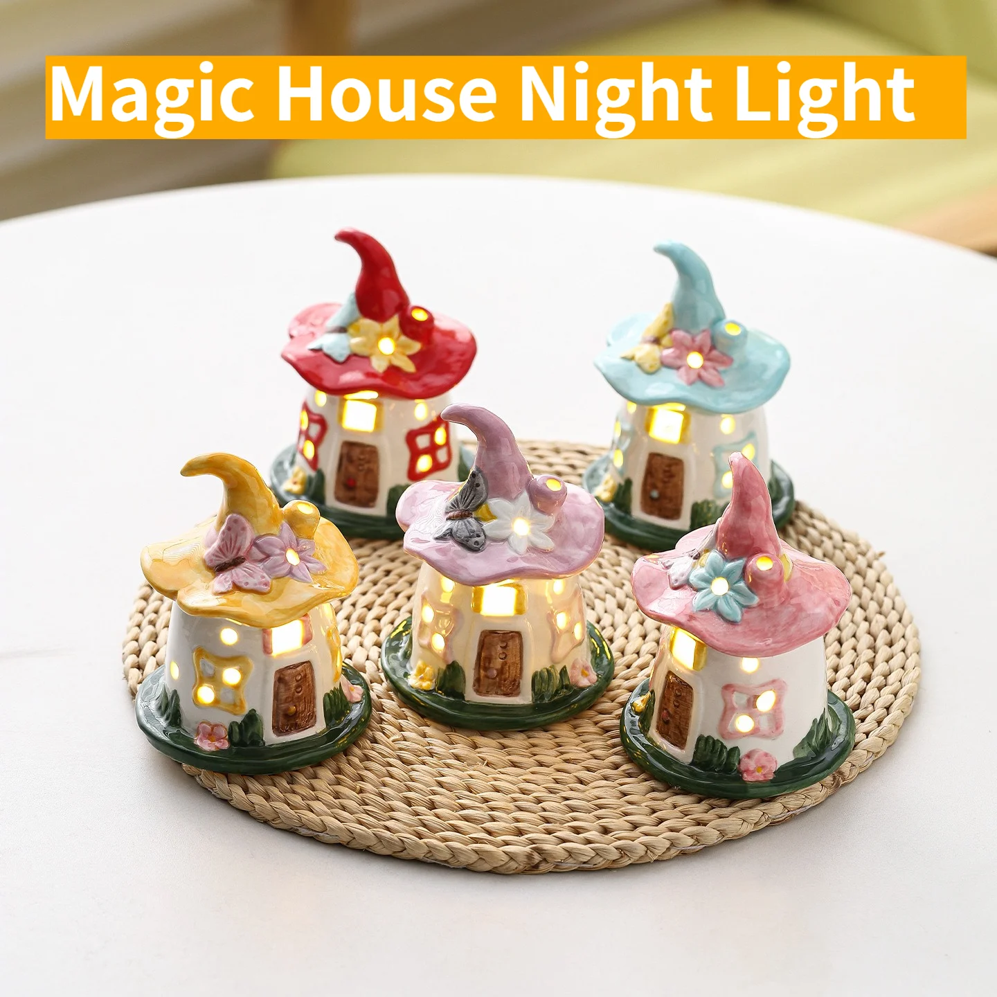 Ceramic Magic House Night Light Cute Bedroom Lamp Kids Sleep Atmosphere Lamp Birthday Gift For Women Home Decor Ornament