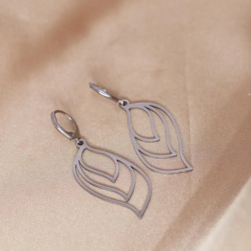 QIAMNI Stainless Steel Trendy Geometric Fan Shaped Pendant Hoop Earrings For Women Fashion Birthday Gift Party Piercing Jewelry
