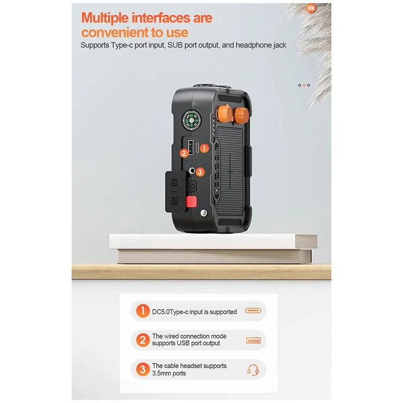 5000Mah Emergency Solar Radio Hand Crank Charging With FM AM WB NOAA Weather Radios LED Reading Flashlight Bank Charger