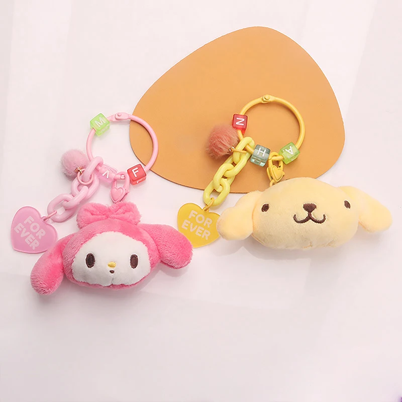 Cute Plush Cartoon Pudding Dog Doll Car Keychain Pendant Creative Colorful Acrylic Heart Tag Bag Charm Pendant Decoration