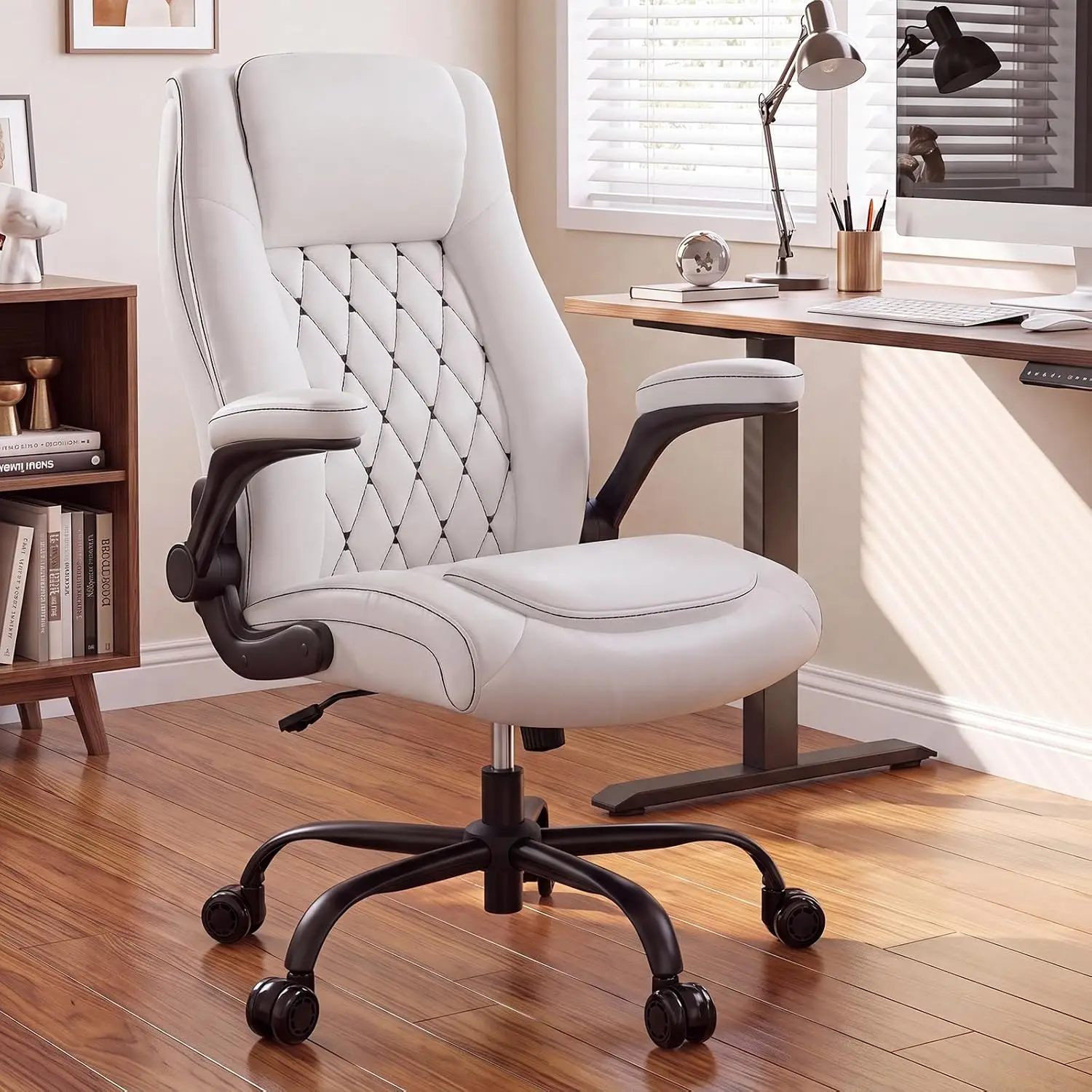 High Back Executive Office Chair, Leather Computer Desk Chair, White, Customized