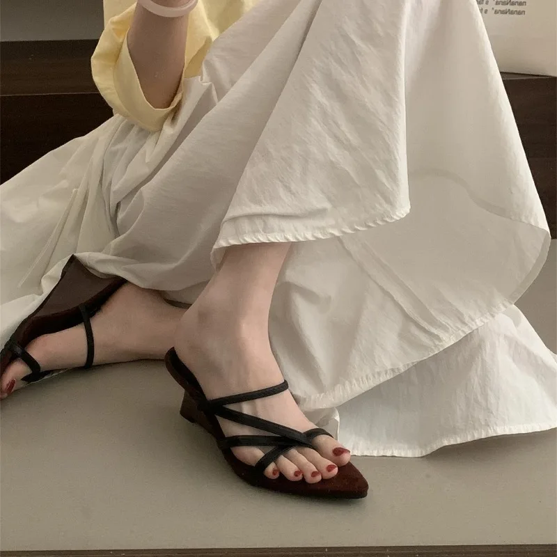 

2026 Summer New Toe Wedge Slippers French Style Stunning Beauty High-heeled Sandals