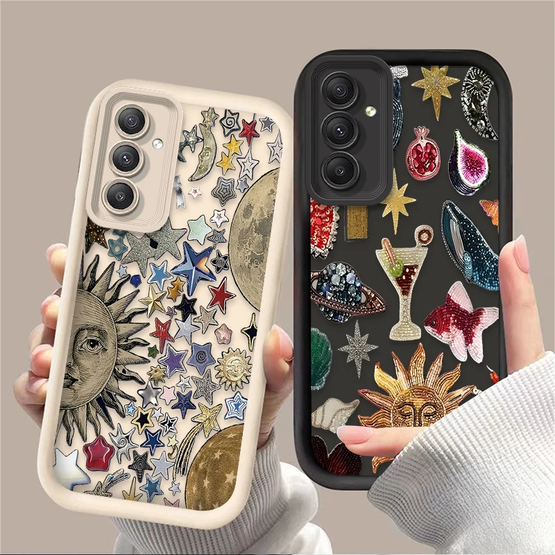 Planet Sun Cocktail Print Silicone Case for Samsung Galaxy S25 S24 S23 Ultra S22 S21 Plus FE 5G A54 A34 A14 A73 A53 A33 5G Phone