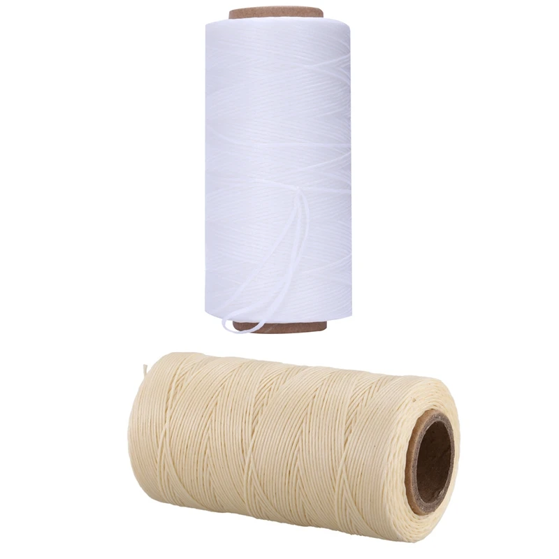 LUDA 2X 260M 150D 1MM Leather Sewing Waxed Wax Thread Hand Needle Cord Craft DIY New Color:White & Cream-Coloured