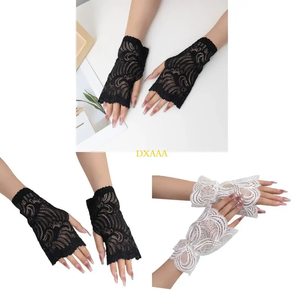 

DXAA Stylish Lace Flower Cuffs SleevesSoft Stretchable Wrist Covers Elegant Gloves Decoration For Women Blouse Dresses