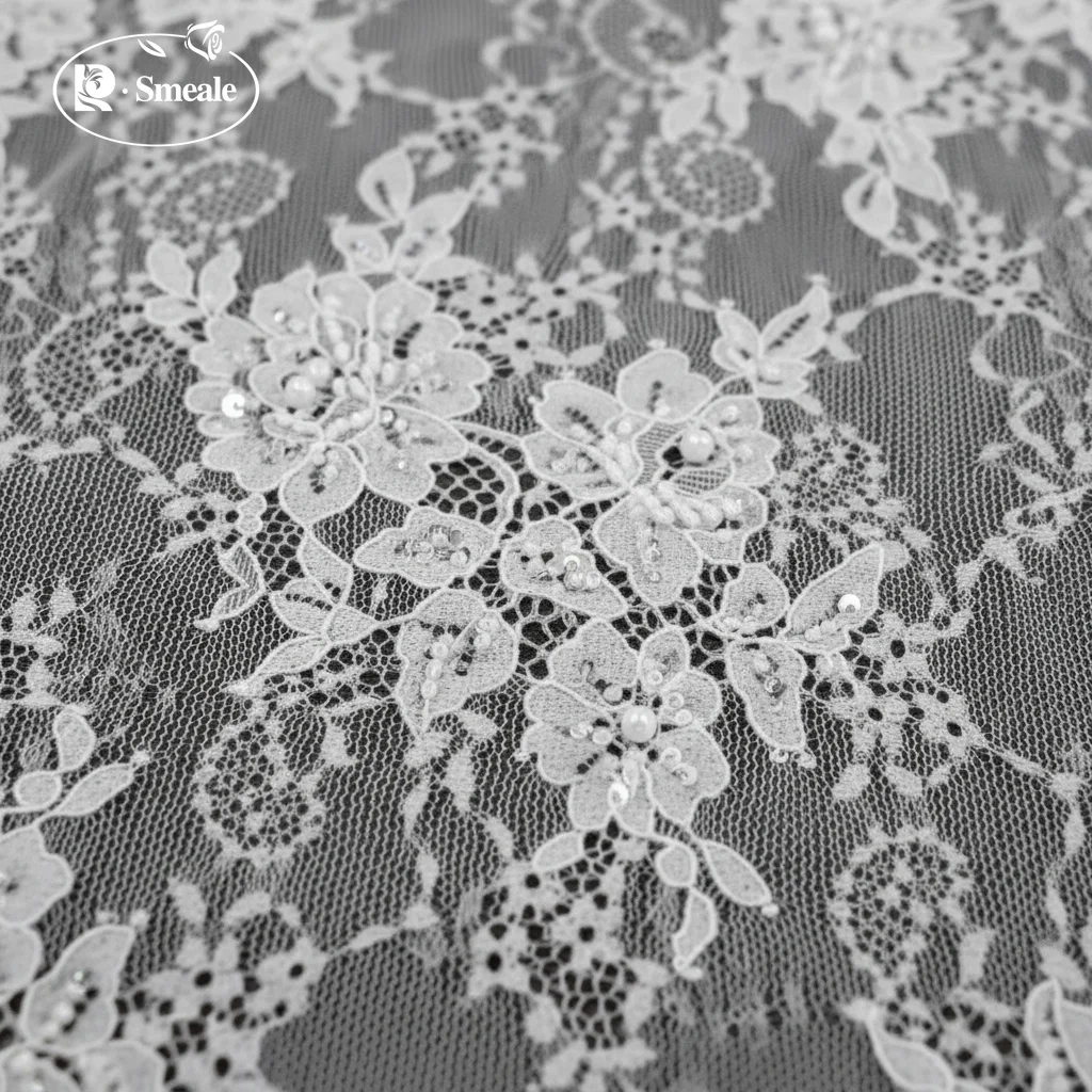 3 Meter Länge x 140 cm Breite, 2025 Perlen- und Paillettenkordel-Spitzenstoff, Perlen-Französisch-Spitzenstoffe für Hochzeitskleider und Brautkleider – Detail 3