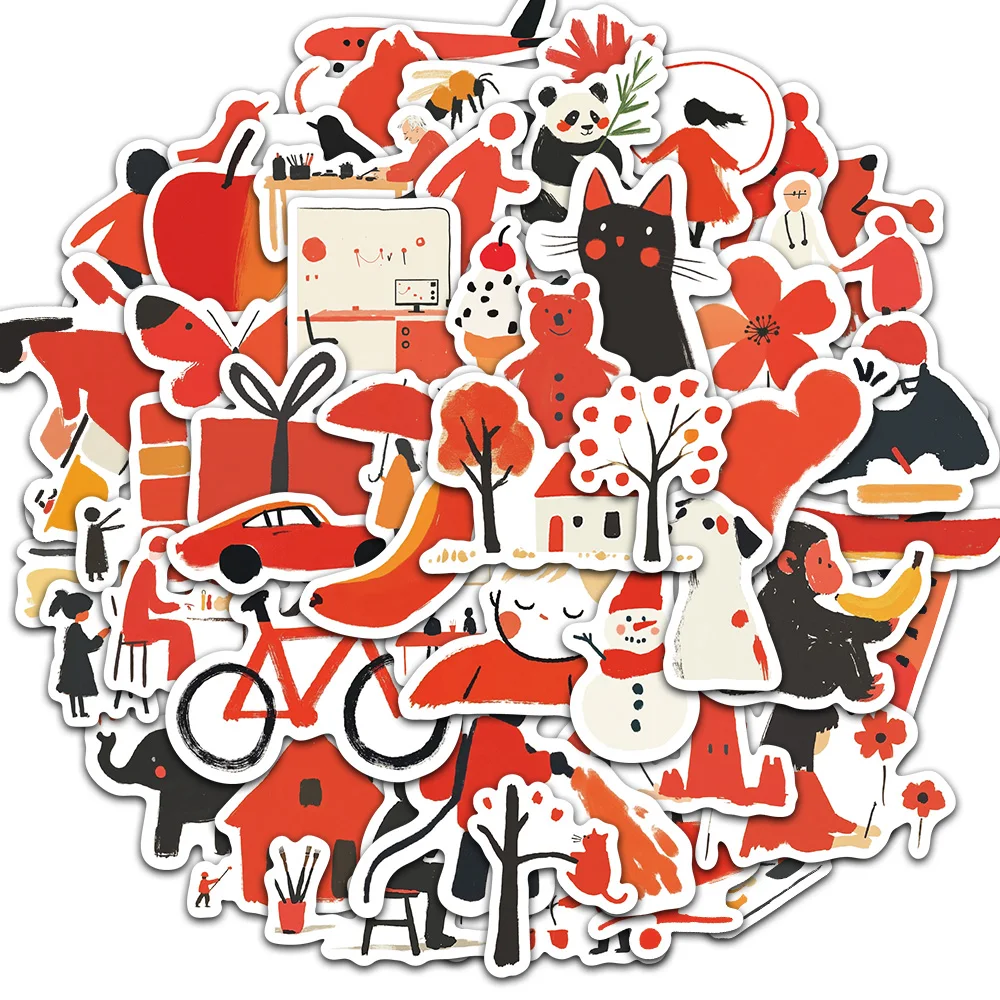 50 Uds. De pegatinas rojas con código minimalista audaz, Material de Collage para álbum de recortes, funda de teléfono, Bloc de notas de pared, guitarra, decoración personalizada