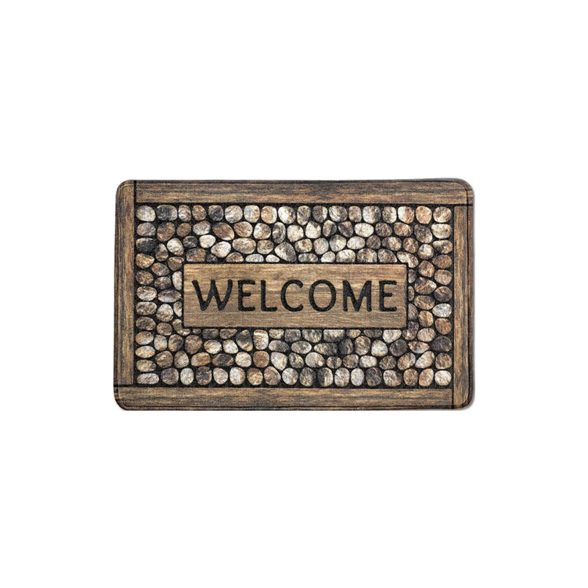 Flannel carpet floor mat Polyester pebbles welcome pattern Non-slip and waterproof Suitable for entry, outdoor camping hotel