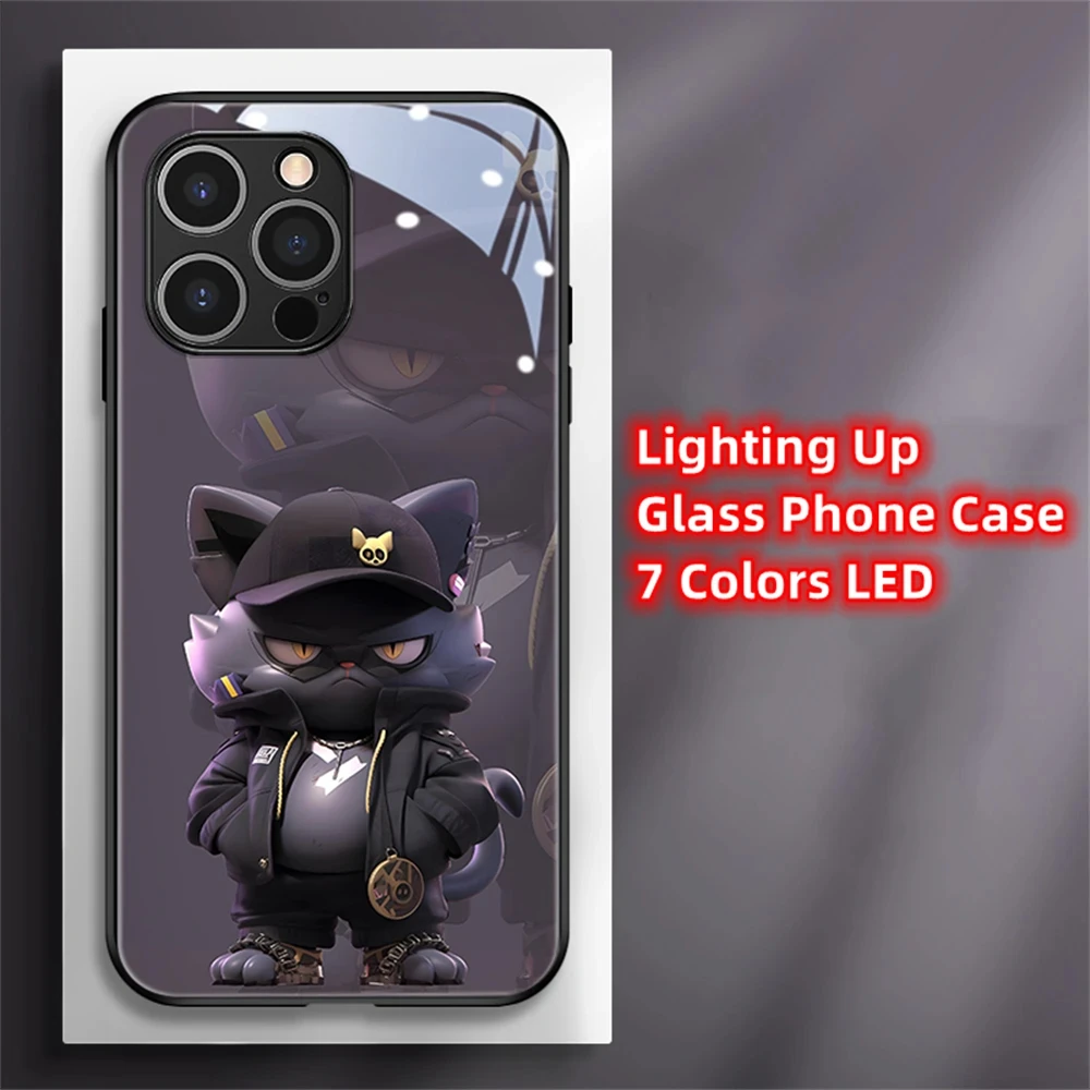 

Cute 3D Cat Voice Sensing LED Light Up Glowing Luminous Phone Case For iPhone 15 14 13 12 11 Pro Max XR XS SE2020 Glitter Cover