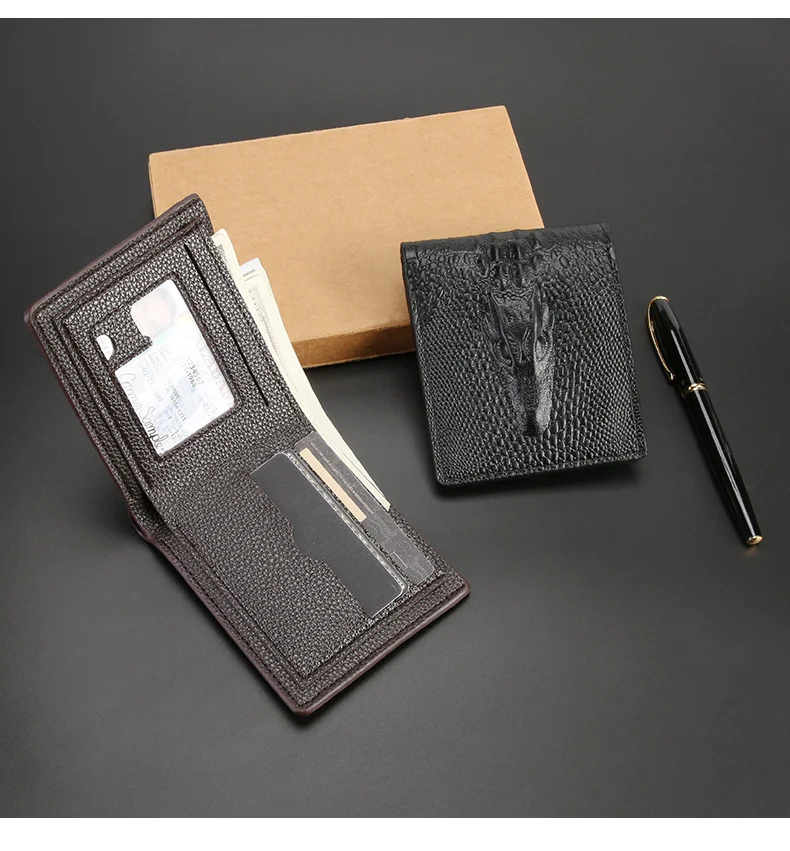 Men's Large Capacity Crocodile Pattern ID Card Holder Multi-Function Driver's License Bank Card Storage Clip with Loose Pages