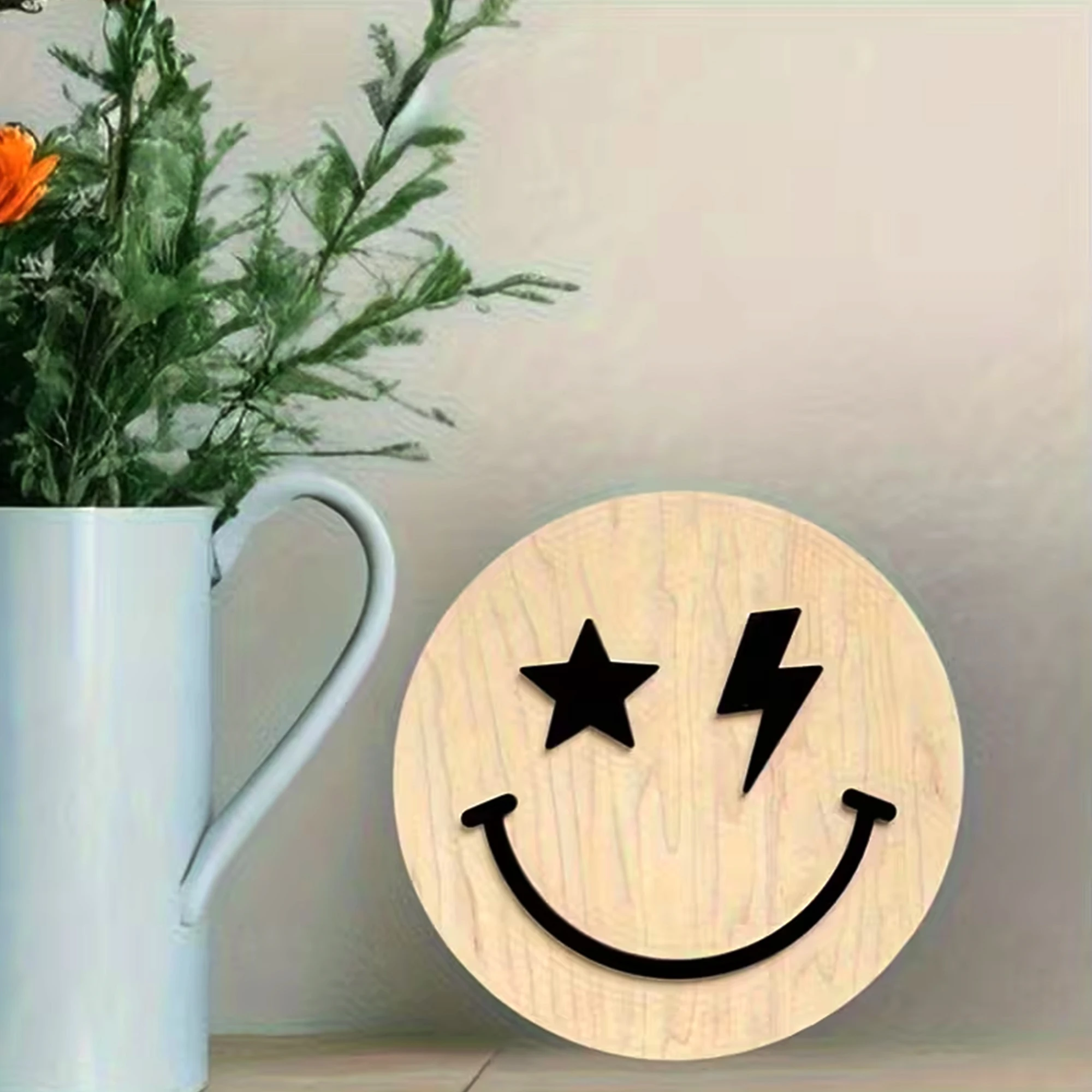 1Pc Lighting Smile Face Wooden Decorative Plaque,Home Room Office Wall Door Decor,DIY Paintable,Nursery Birthday Wedding Gift