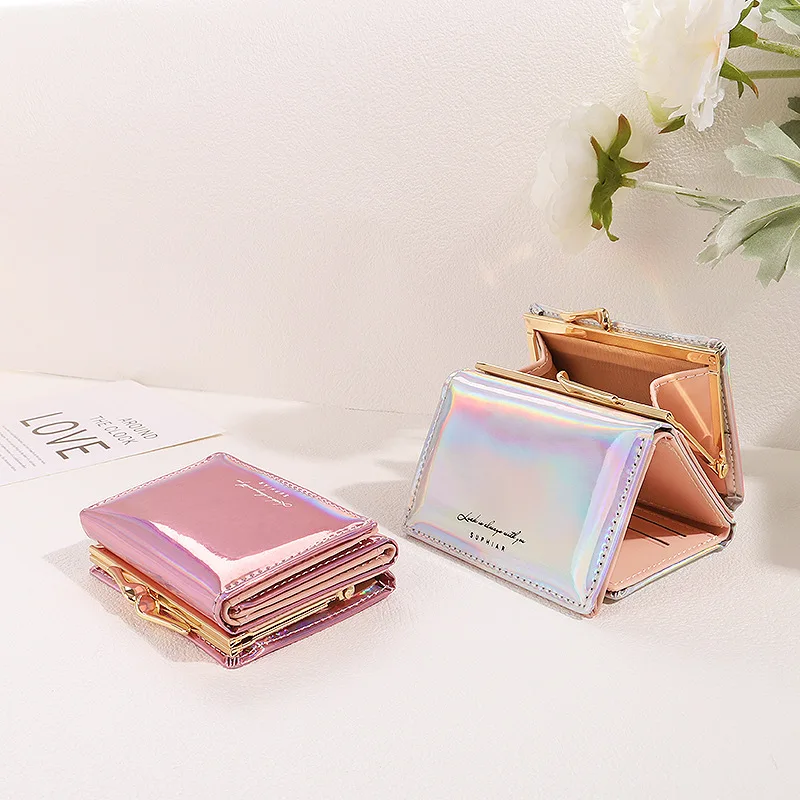 LaserinsCoin Purse，FemalepuCard Holder Clip Card Case，Student Fashion 70% off Versatile Short Cute Wallet，Women's High-End Birth