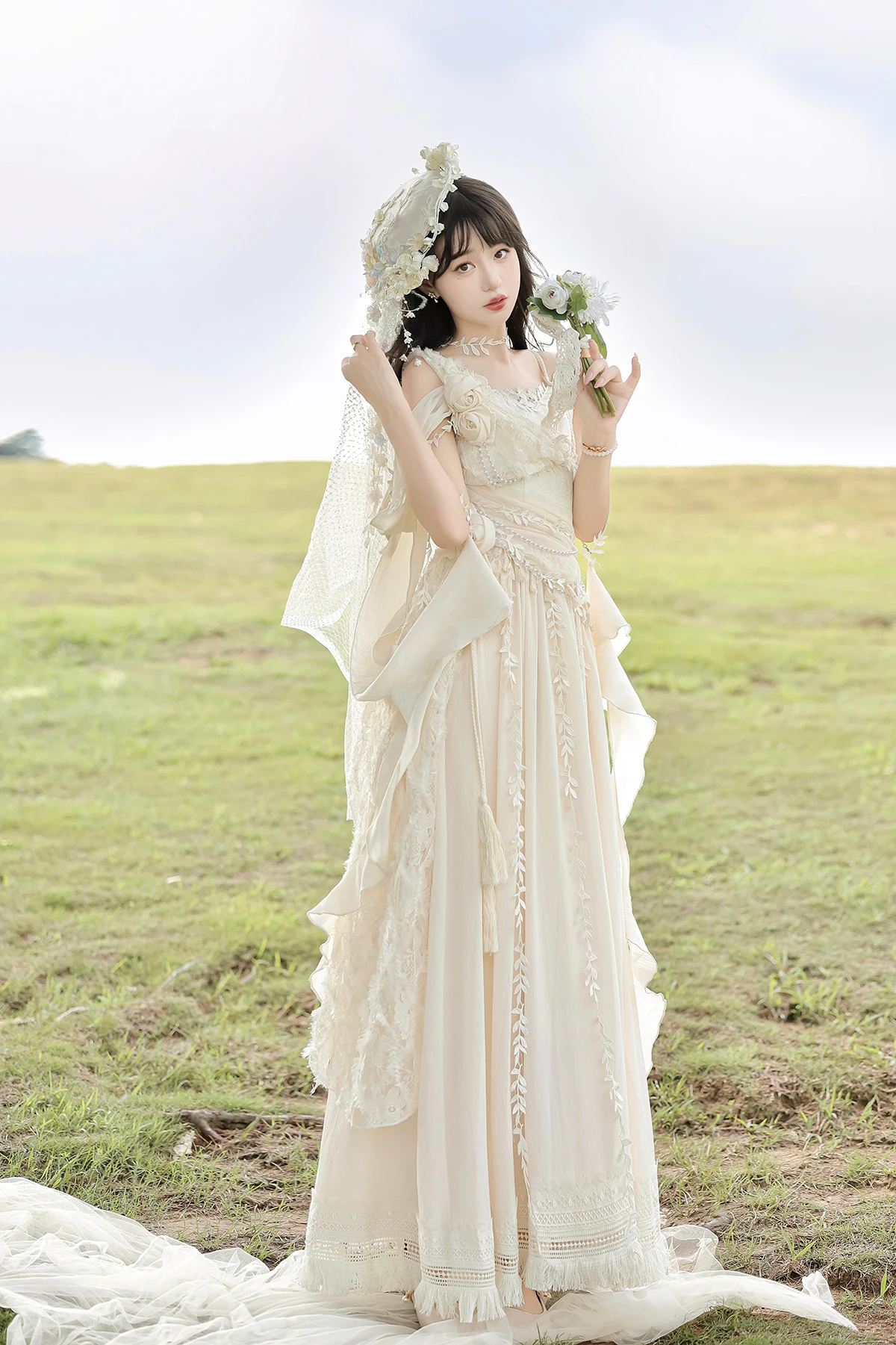 Elegant Lolita Elegant Fairy Sweet Princess Jsk Long Dress Spring and Summer New High Waist A-line Slash Neck Suspender Dresses