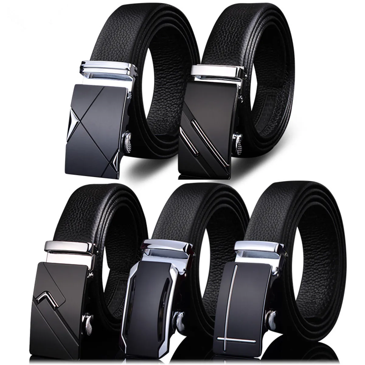 Cintura automatica da 3,5 cm per uomo Cintura a cricchetto con fibbia in lega Cinture firmate nere per uomo Cintura in vera pelle