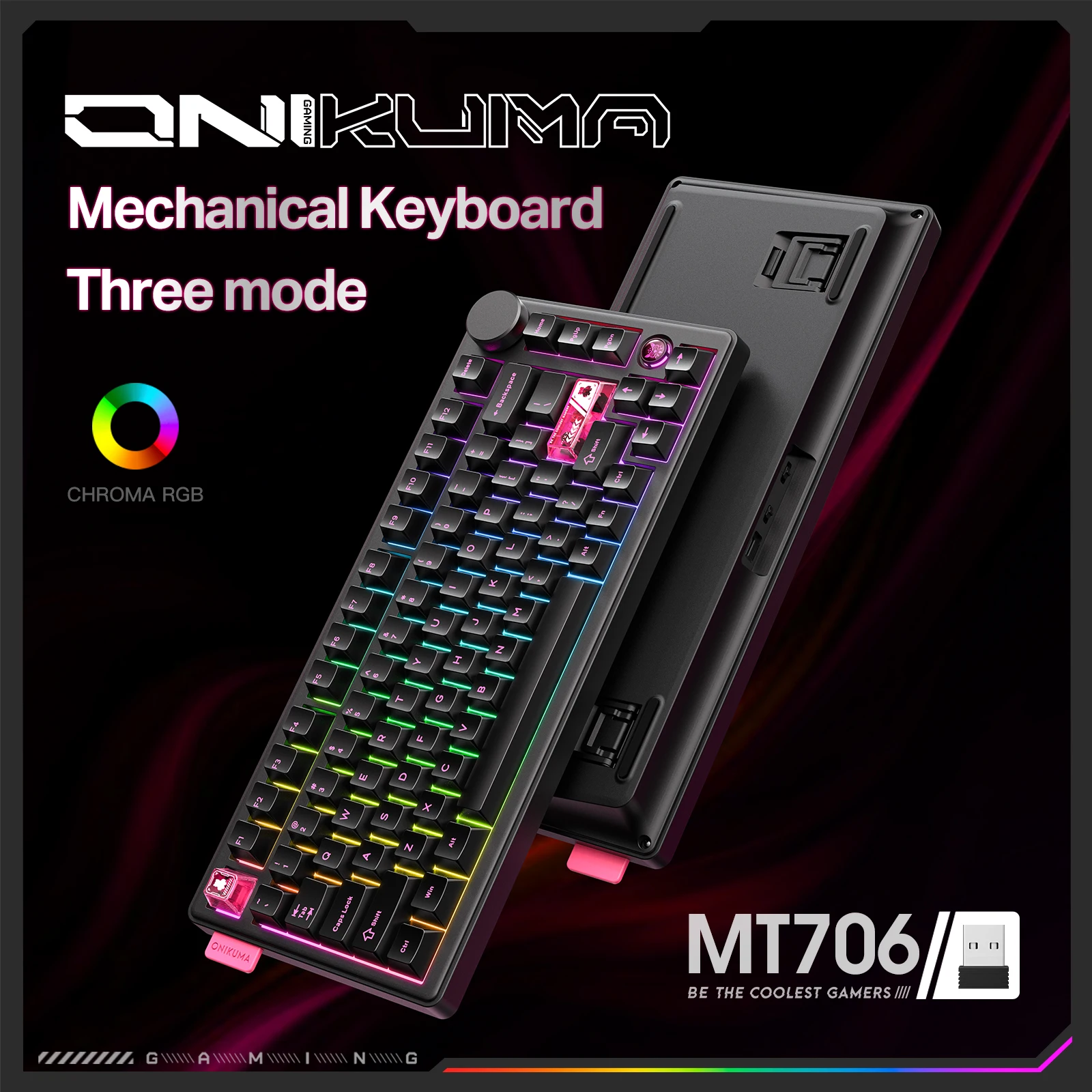 

ONIKUMA 2025 New MT706 RGB Gaming Mechanical Keyboard 2.4G/ Wired /BT, 81-Key PBT RGB Gaming Keyboard Two Color Optional