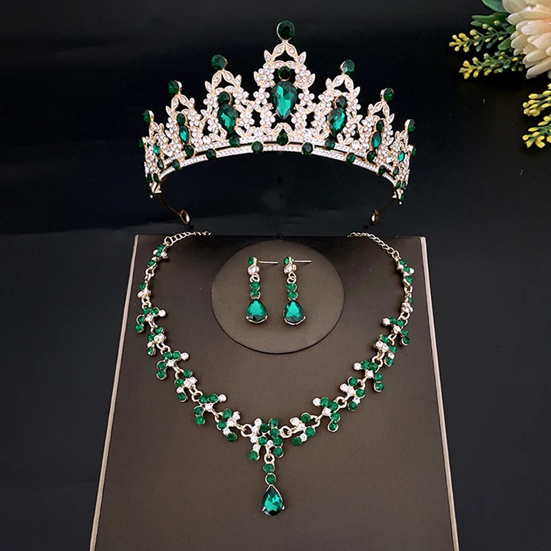 Lusso matrimonio barocco Tiara copricapo cristallo principessa corona verde rosa blu donne diadema per ragazza velo da sposa accessori per capelli