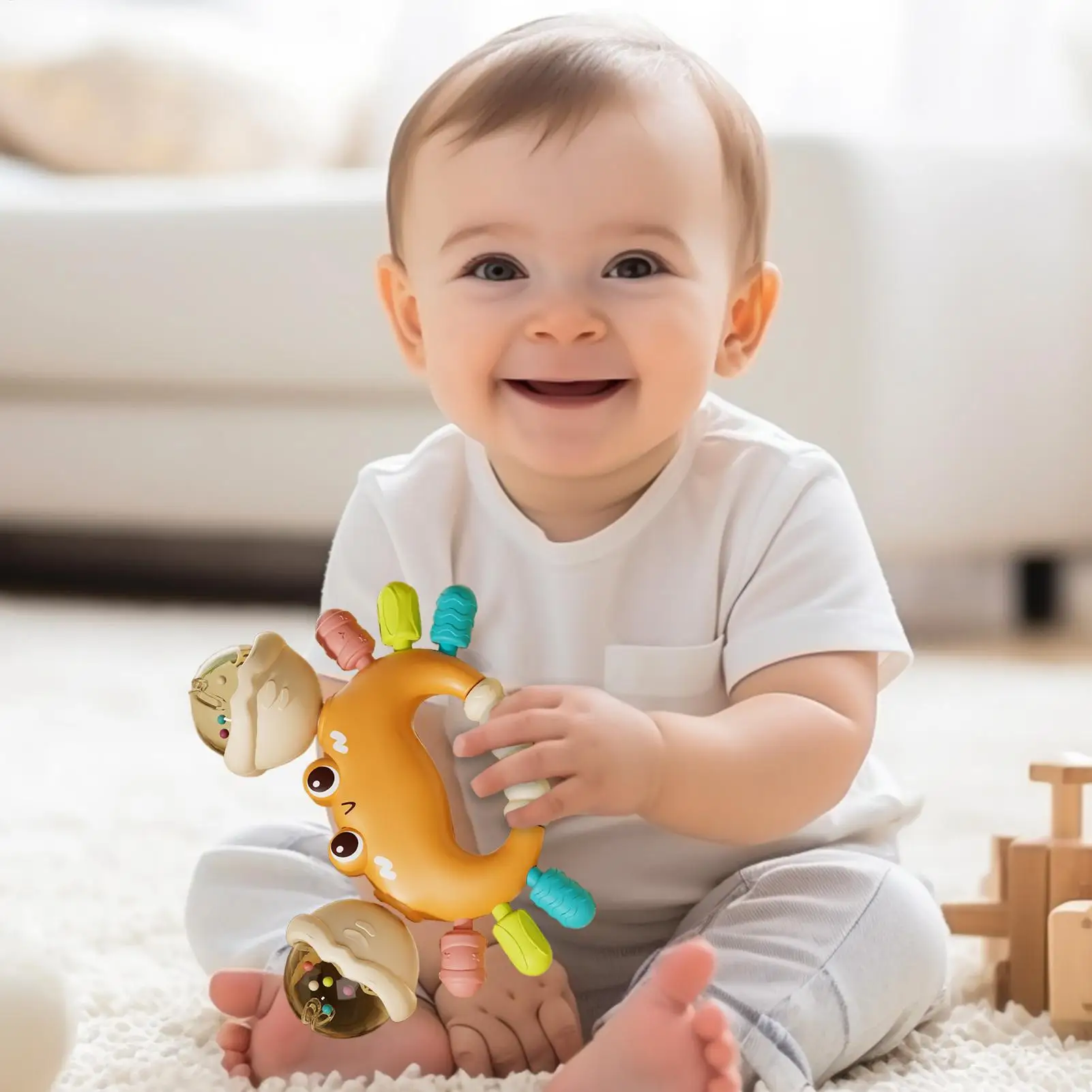 조기 개발 게 딸랑이 장난감 감각 치아 발달 장난감 쉬운 그립 손잡이 장난감 조기 교육 장난감 치발기 딸랑이 아기 장난감