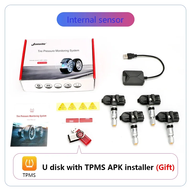 USB Android TPMS Tire Pressure Monitoring System for Car Radio DVD car Player  4 Tire external / inner Sensors Temperature Alarm